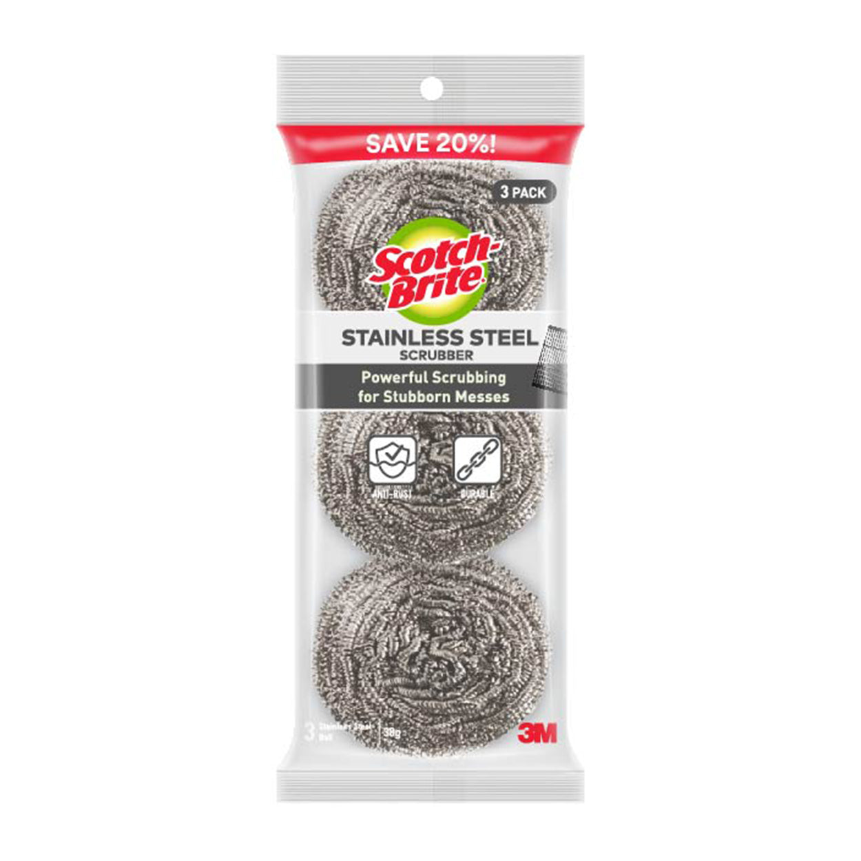 3M Scotch-Brite Stainless Steel Ball Scrubber 3x30g SAVE