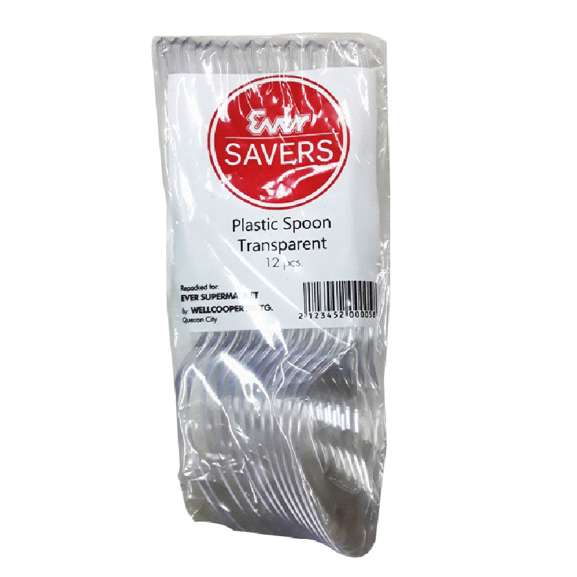 Ever Savers Disposable Plastic Spoon Big Transparent 12s