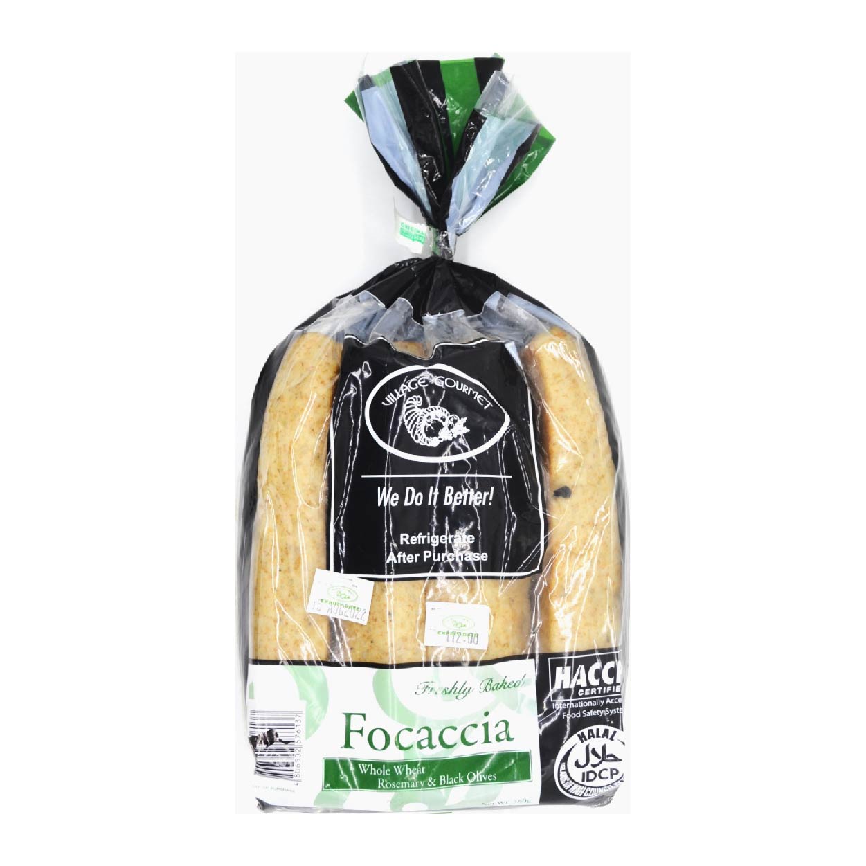 Village Gourmet Focaccia Whole Wheat Rosemary & Black Olives 360g