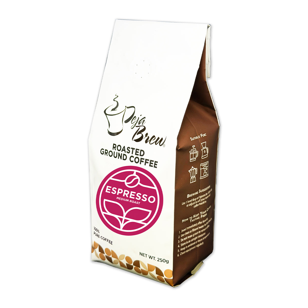 Deja Brew Roasted Ground Coffee Espresso Medium Roast 250g