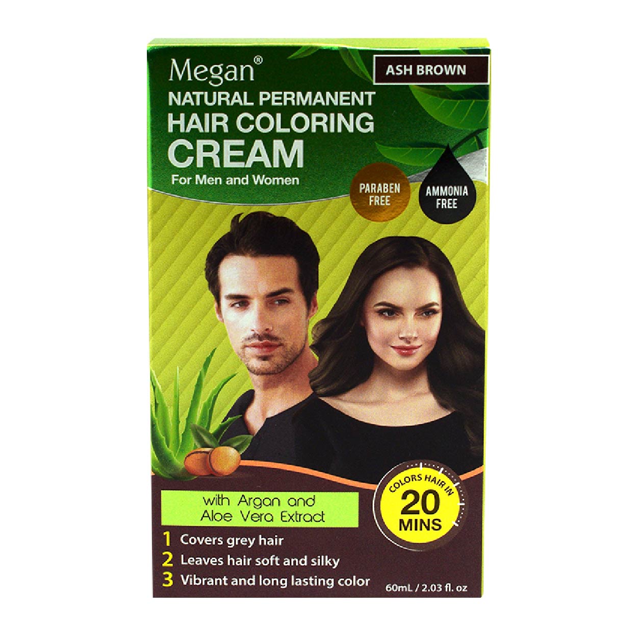 Megan Natural Permanent Hair Coloring Cream Ash Brown 60ml