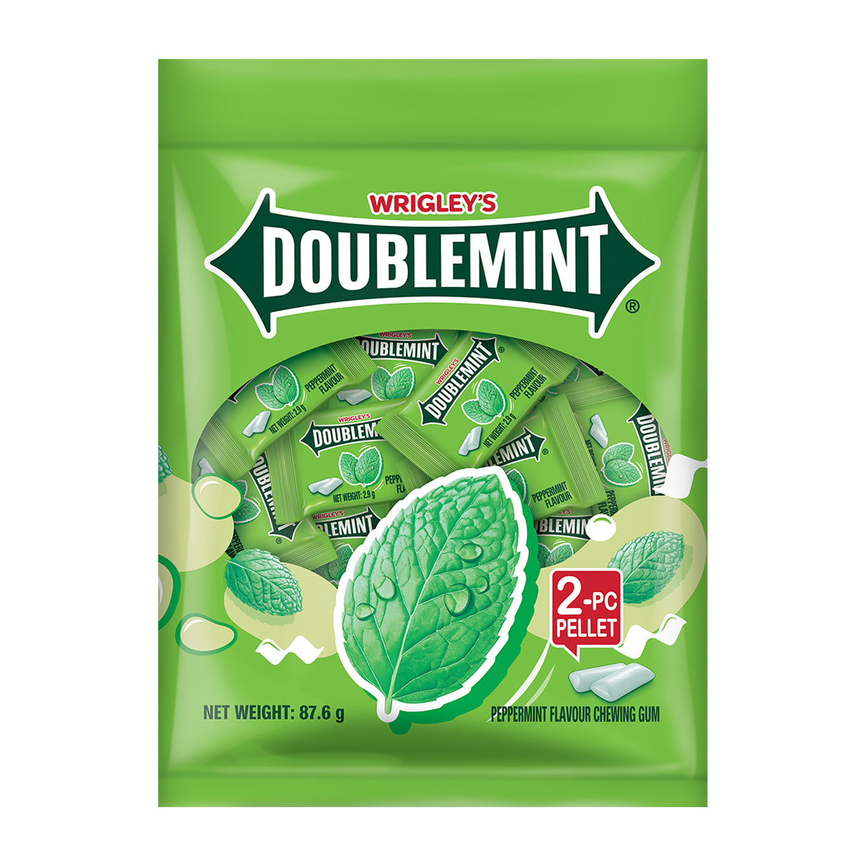 Wrigley's Doublemint Peppermint Chewing Gum 2pc Pellet Bag 87.6g