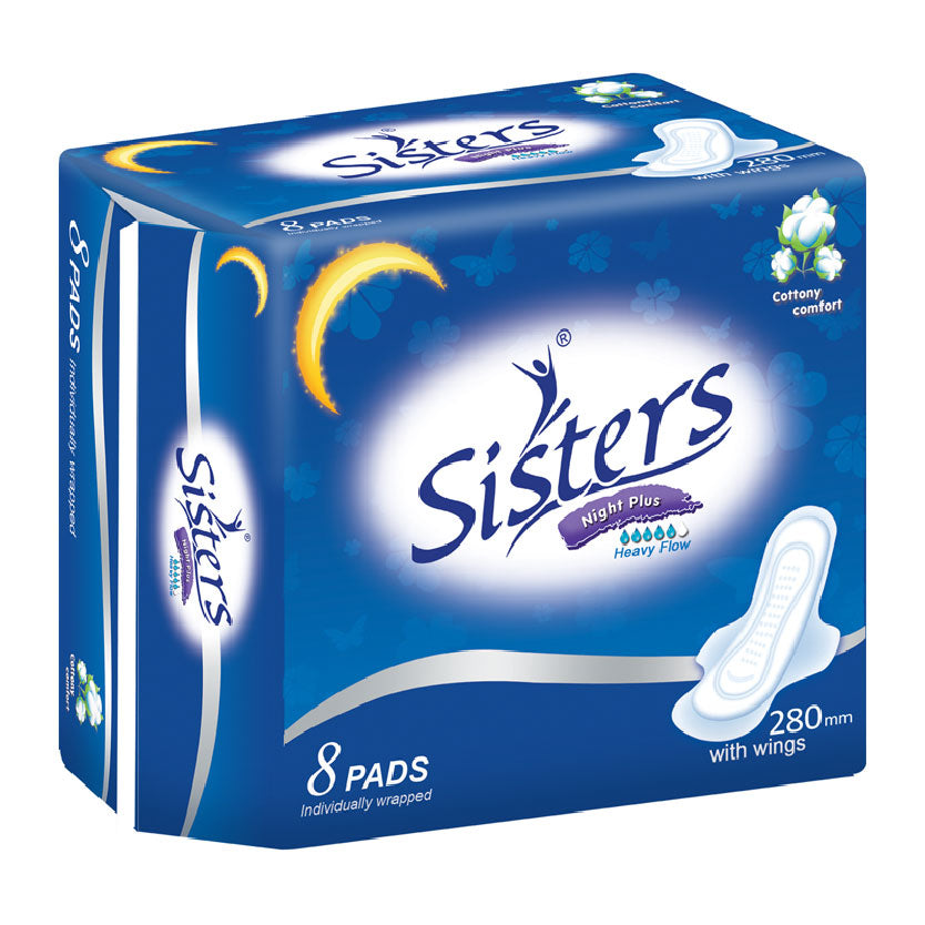 Sisters Napkin Cottony Comfort Night Plus Heavy Flow Wings 8s