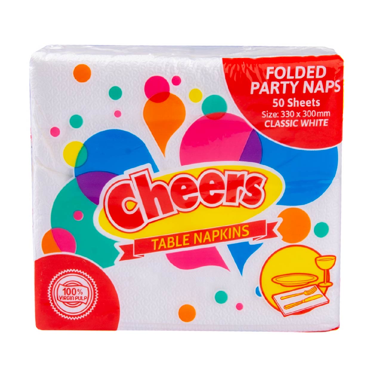 Cheers Table Napkin Folded Party Naps Classic White 50 sheets
