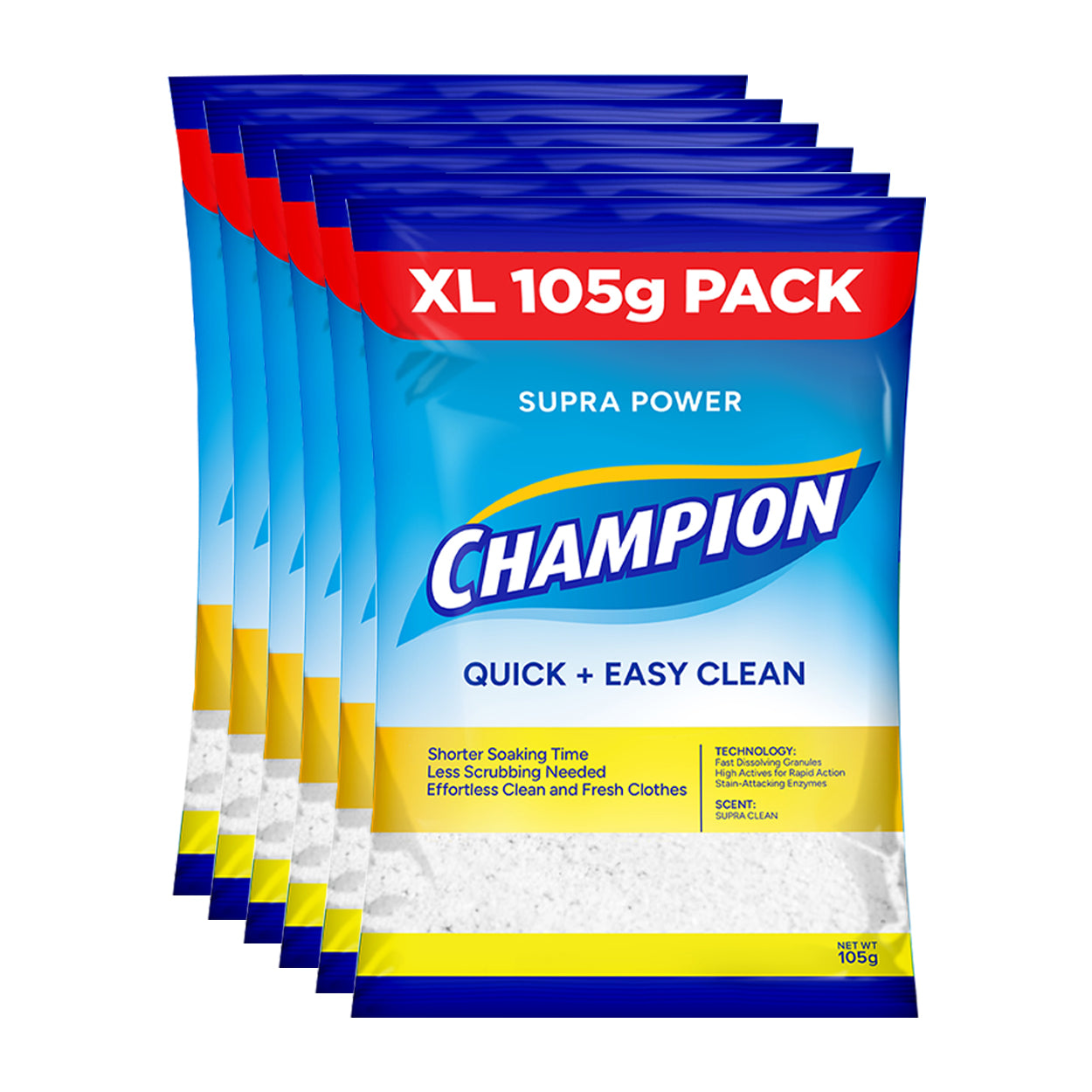 Champion Detergent Powder Quick + Easy Clean 6x105g