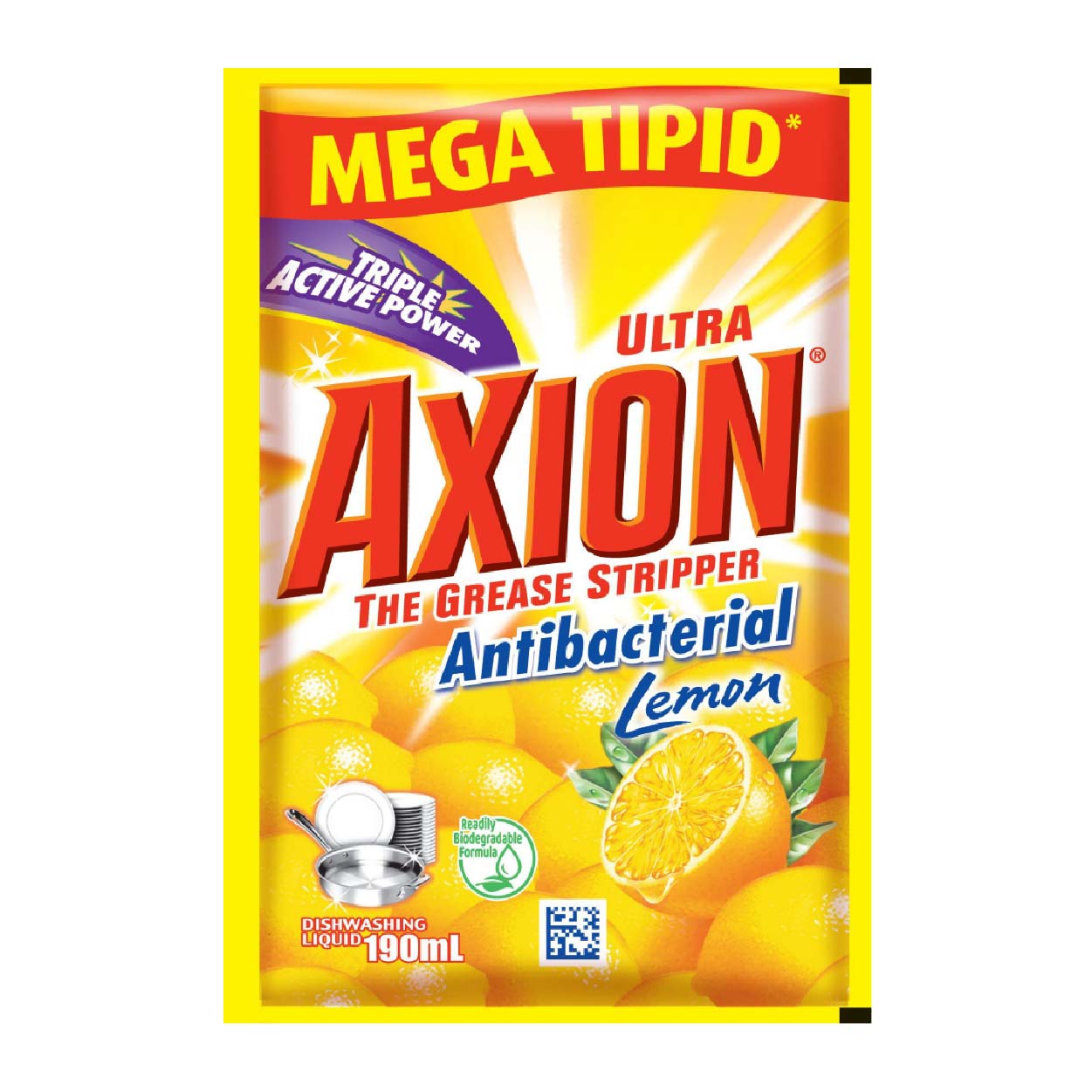 Axion Dishwashing Liquid Antibacterial Lemon Sachet 190ml