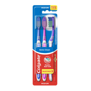 Colgate Toothbrush Extra Clean Medium with Cap Value Pack 3