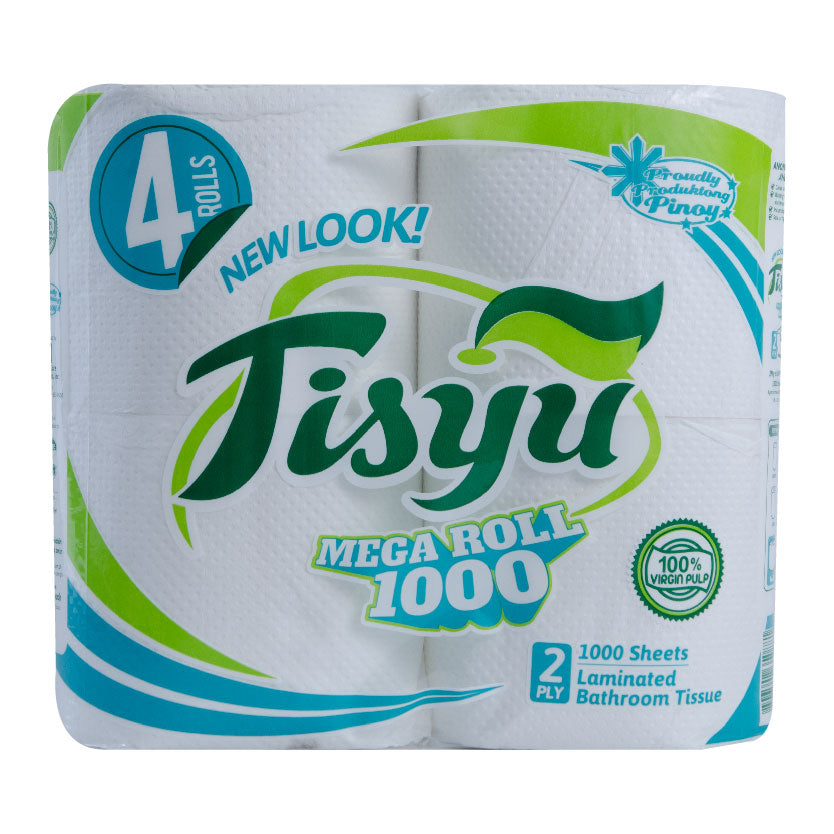 Tisyu Bathroom Tissue Mega Roll 2 Ply 1000 sheets 4 Rolls