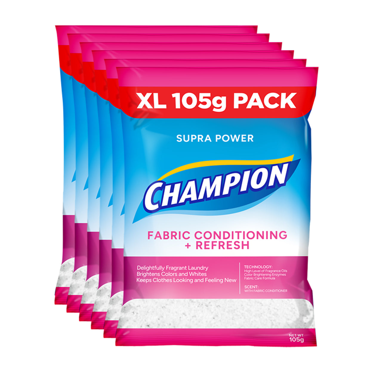 Champion Detergent Powder Fabric Conditioning + Refresh 6x105g