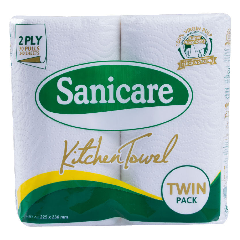 Sanicare Kitchen Towel Regular 2 Ply 140 sheets 70 Pulls 2 Rolls