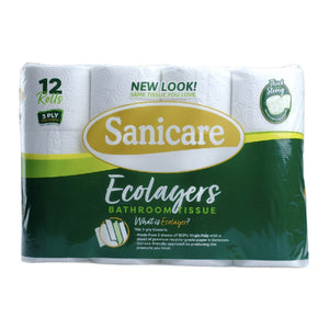 Sanicare Bathroom Tissue Ecolayers 3 Ply 600 sheets 12 Rolls