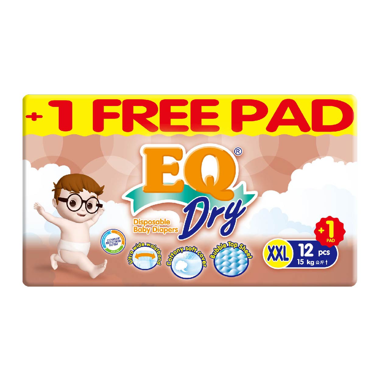 EQ Dry Disposable Baby Diapers XXL 12s