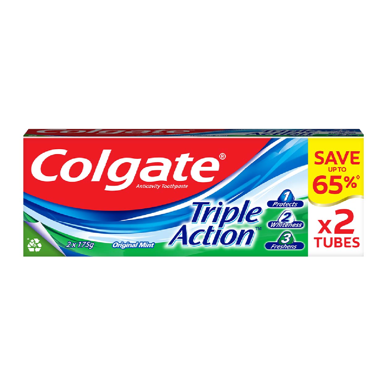 Colgate Toothpaste Triple Action Original Mint 175g 2 Tubes SAVE
