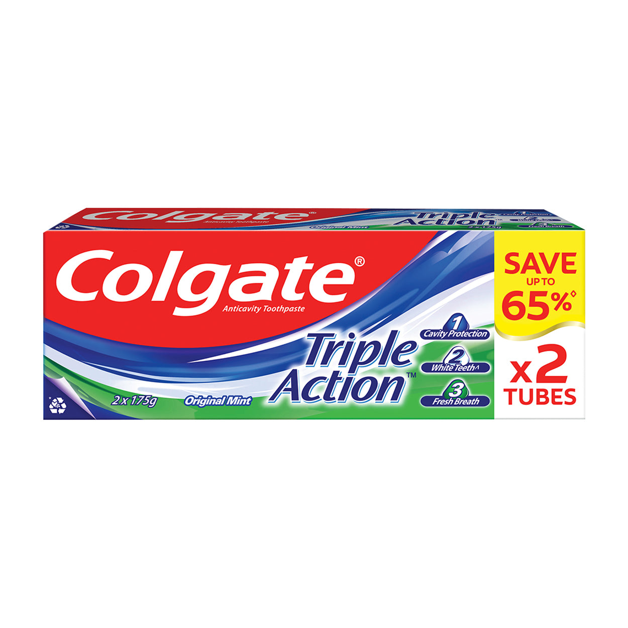Colgate Toothpaste Triple Action Original Mint 175g 2 Tubes SAVE