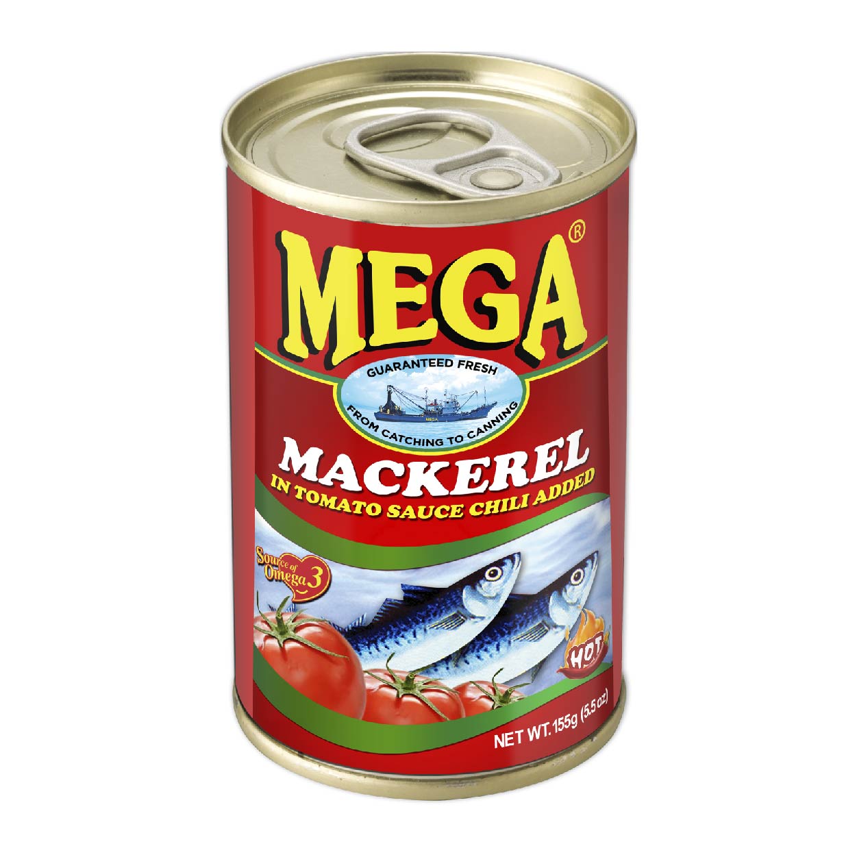 Mega Mackerel in Tomato Sauce Chili Added Hot Easy Open Can 155g