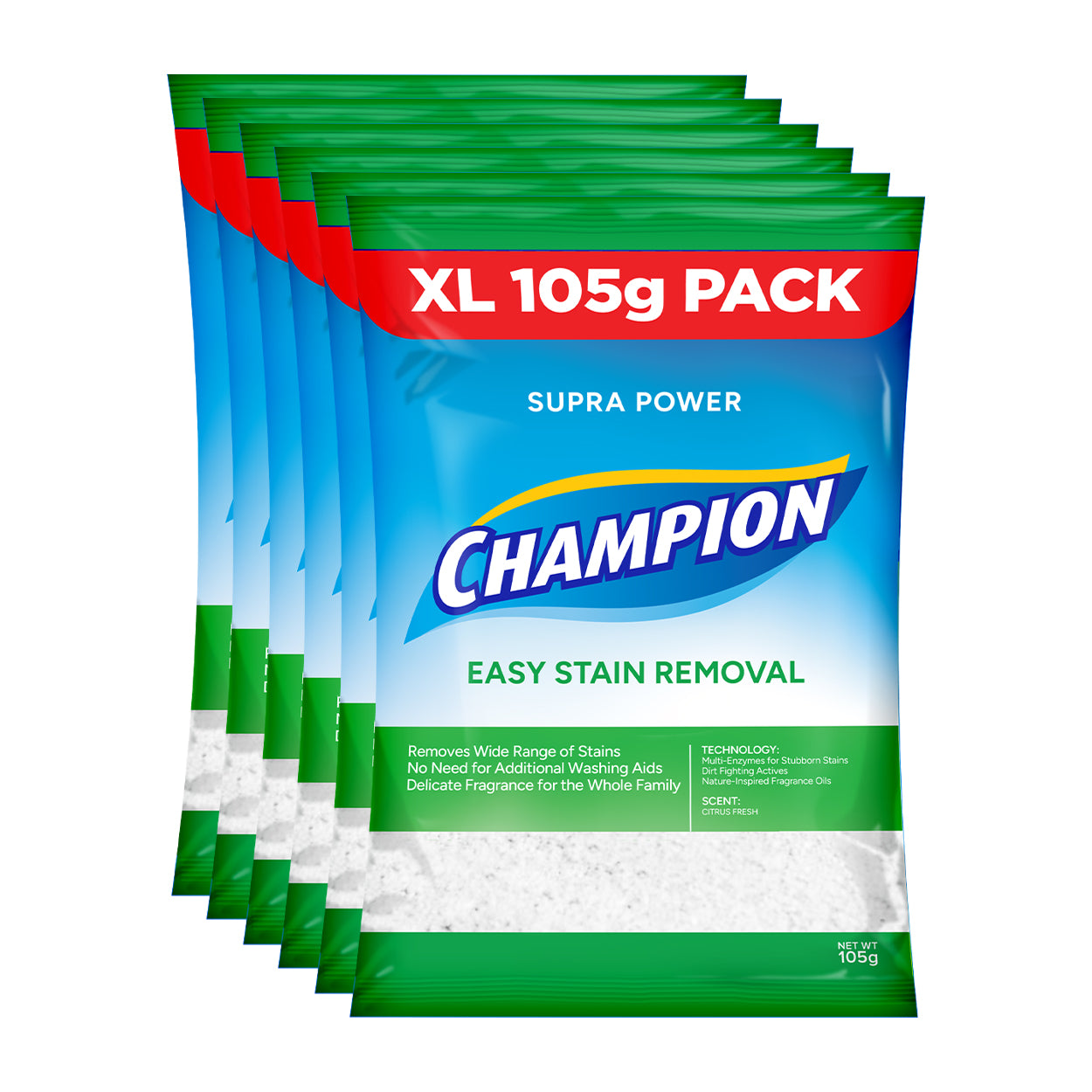 Champion Detergent Powder Easy Stain Removal 6x105g