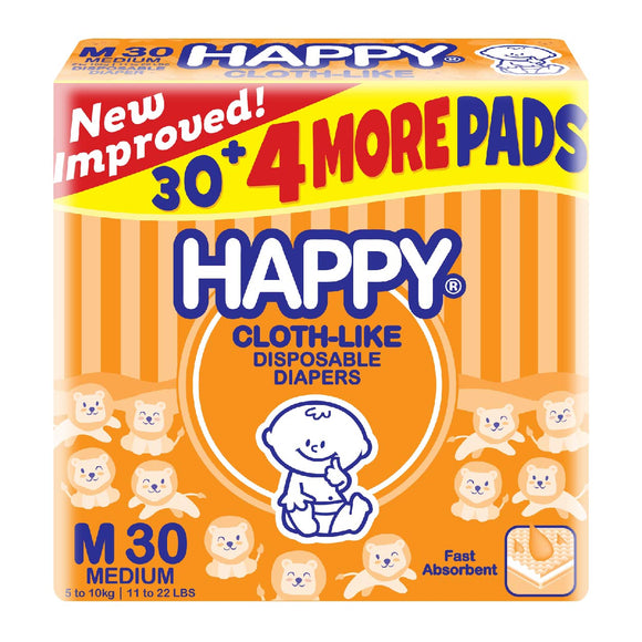 Happy Cloth-Like Disposable Diapers M 30s + Free