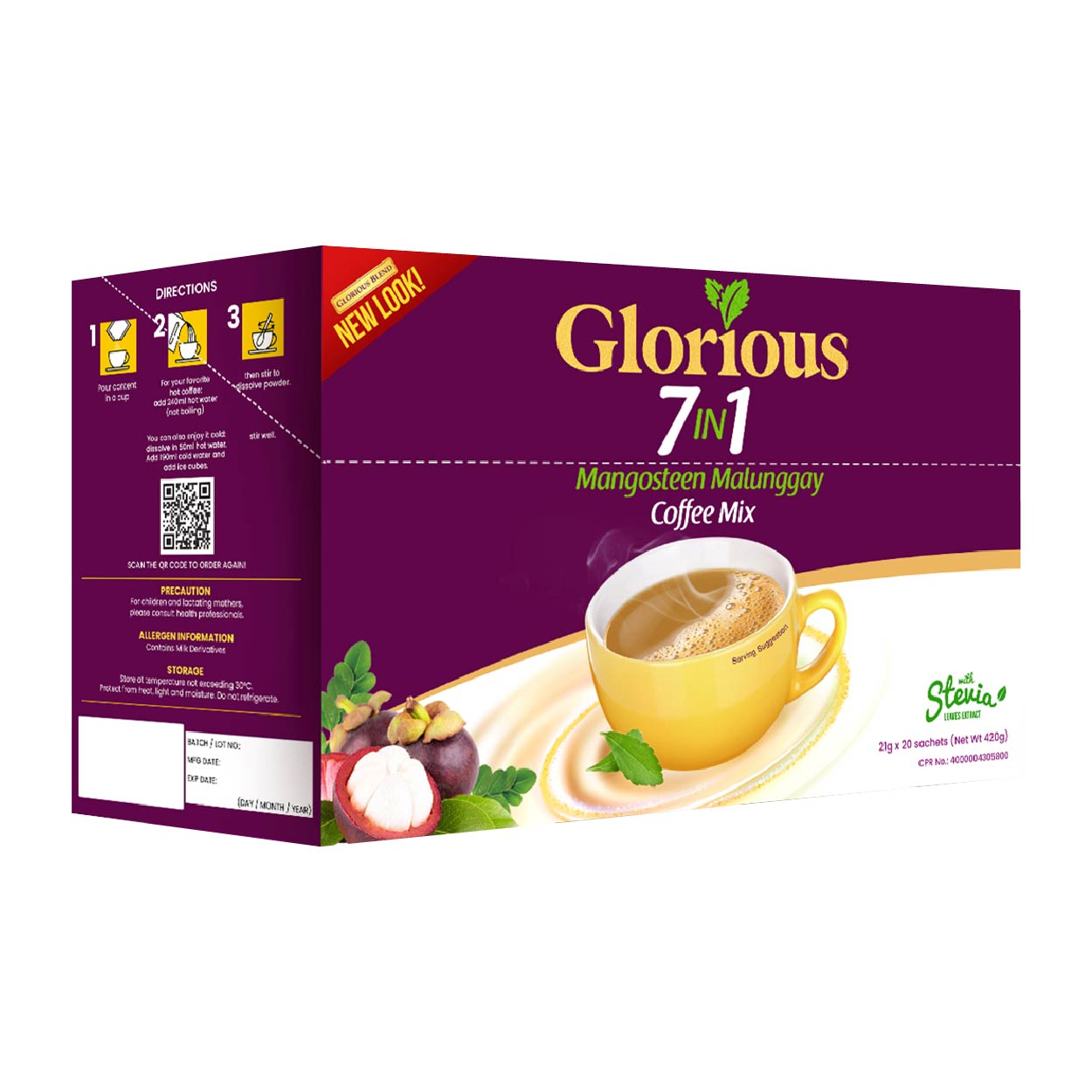 Glorious 7in1 Mangosteen Malunggay Coffee Mix with Stevia 20x21g
