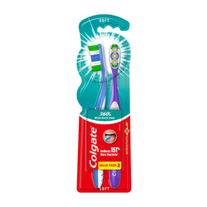 Colgate Toothbrush 360 Soft Whole Mouth Clean Twin Pack 2pcs