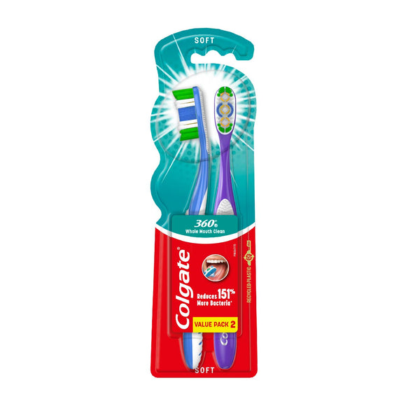 Colgate Toothbrush 360 Soft Whole Mouth Clean Twin Pack 2pcs