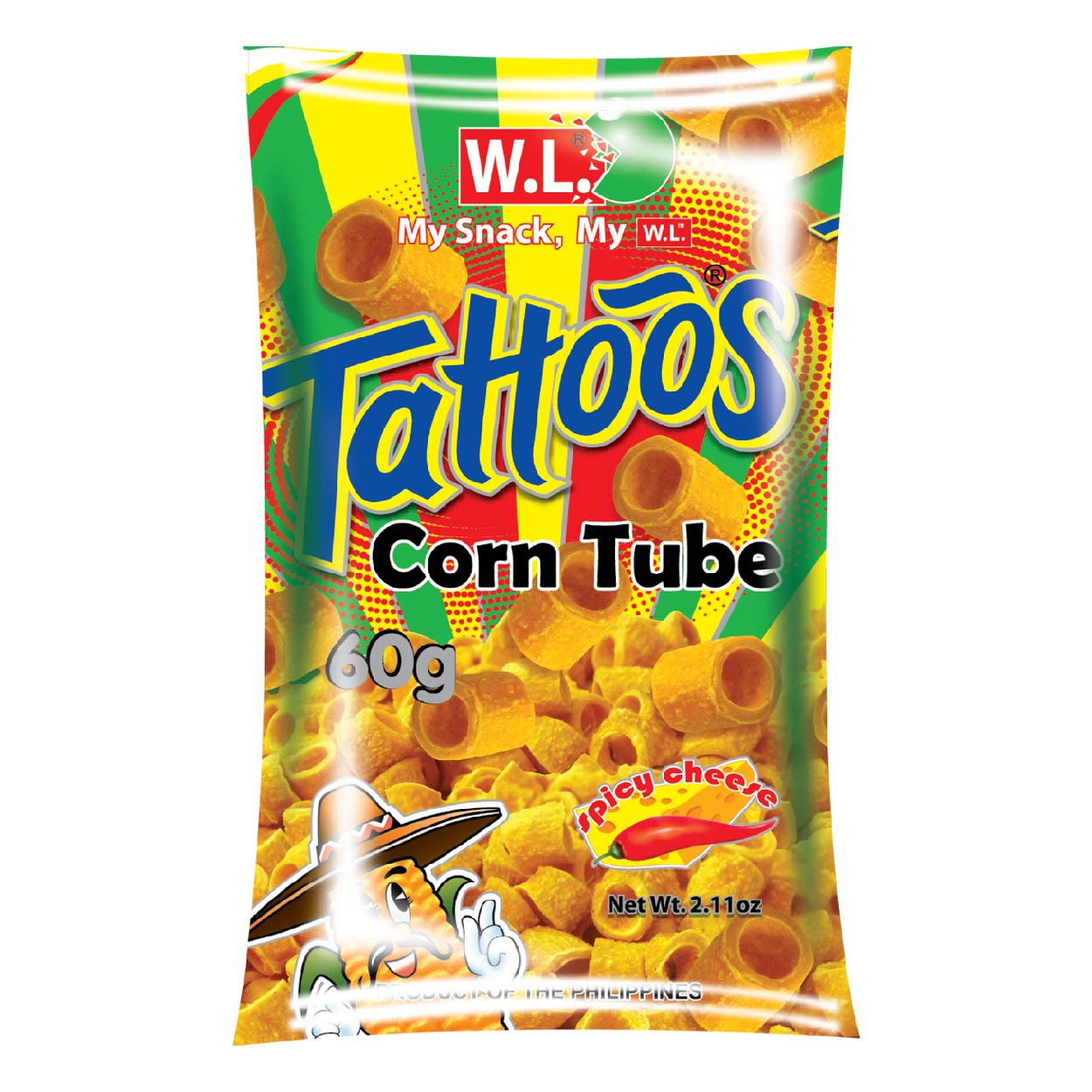 Tattoos Corn Tube Spicy Cheese 60g
