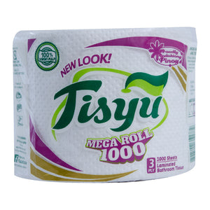 Tisyu Bathroom Tissue Mega Roll 3 Ply 1000 sheets 1 Roll