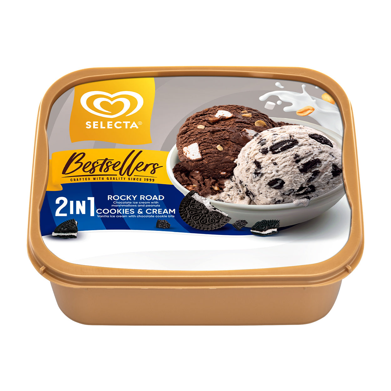 Selecta 2 in 1 Rocky Road Cookies & Cream Ice Cream 1.25L