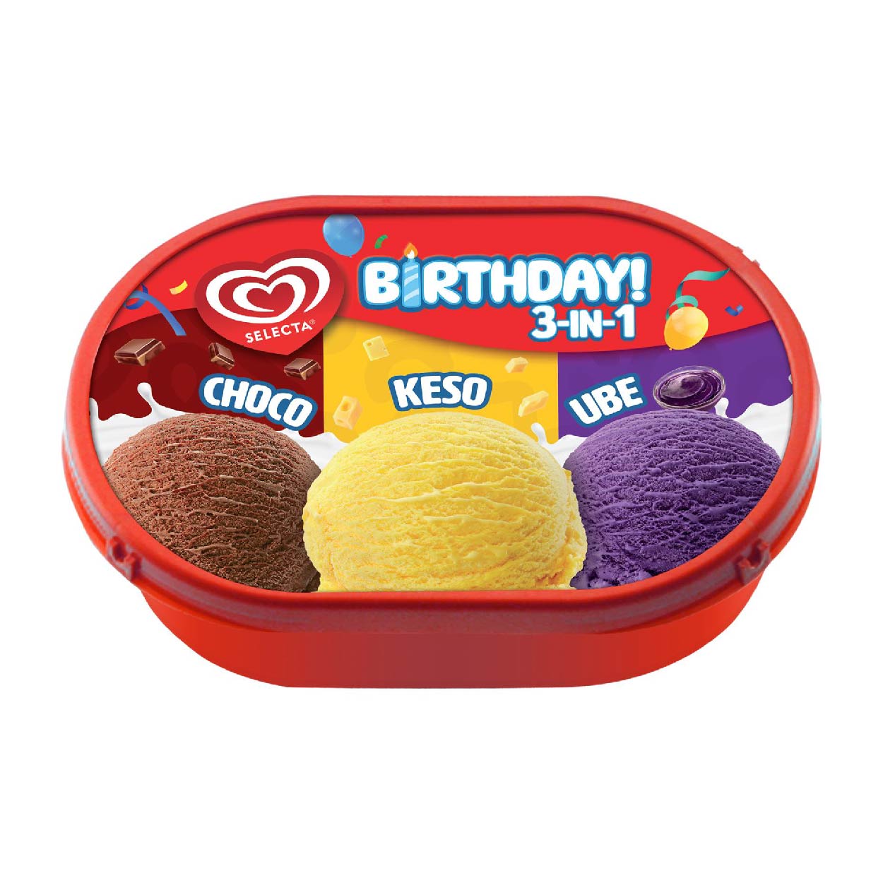 Selecta Birthday 3-in-1 Choco Keso Ube Ice Cream 750ml
