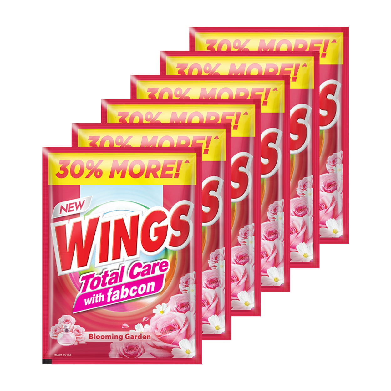 Wings Total Care Powder Detergent Fabcon Blooming Garden 6x65g