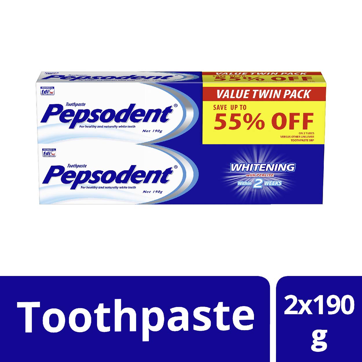 Pepsodent Toothpaste Whitening 190g Value Twin Pack