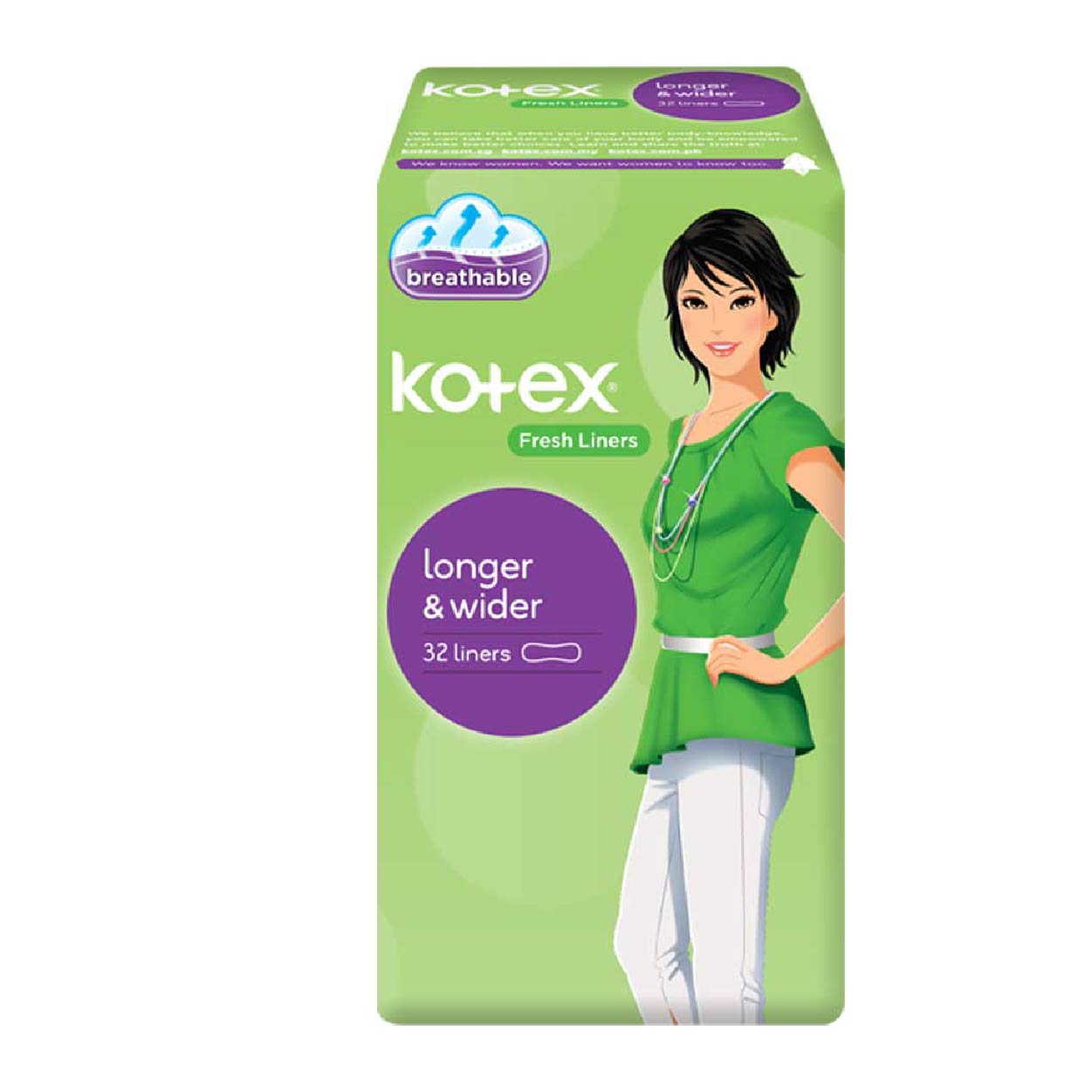 Kotex Fresh Liners Longer & Wider 32s