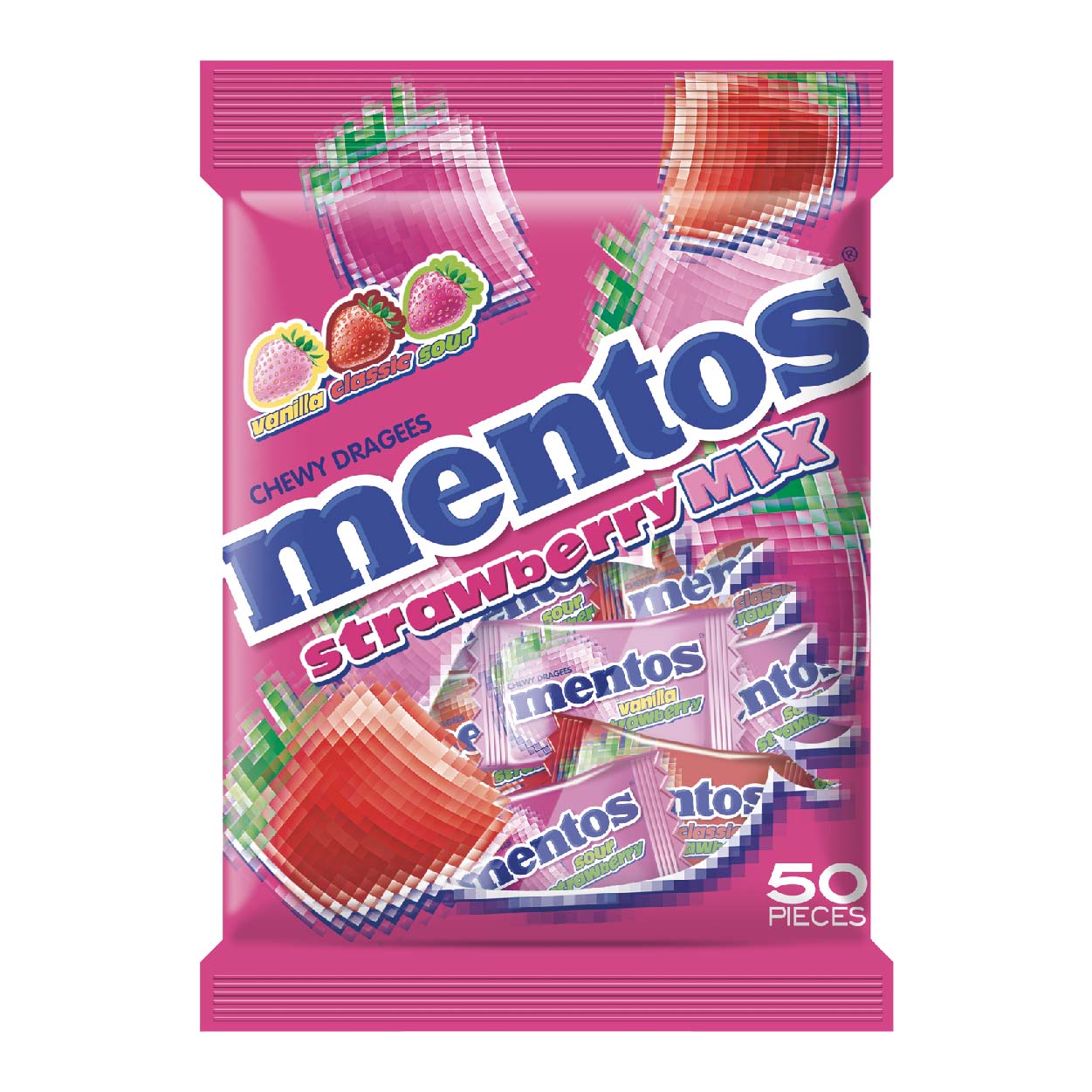 Mentos Strawberry Mix Chewy Dragees Candy 50s