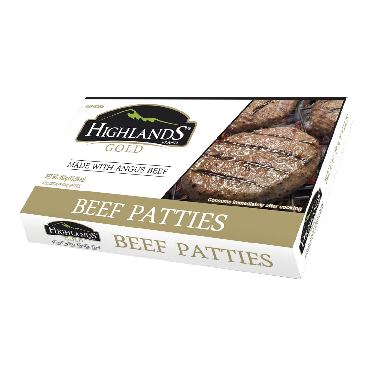 Highlands Gold Beef Patties Made with Angus Beef 452g
