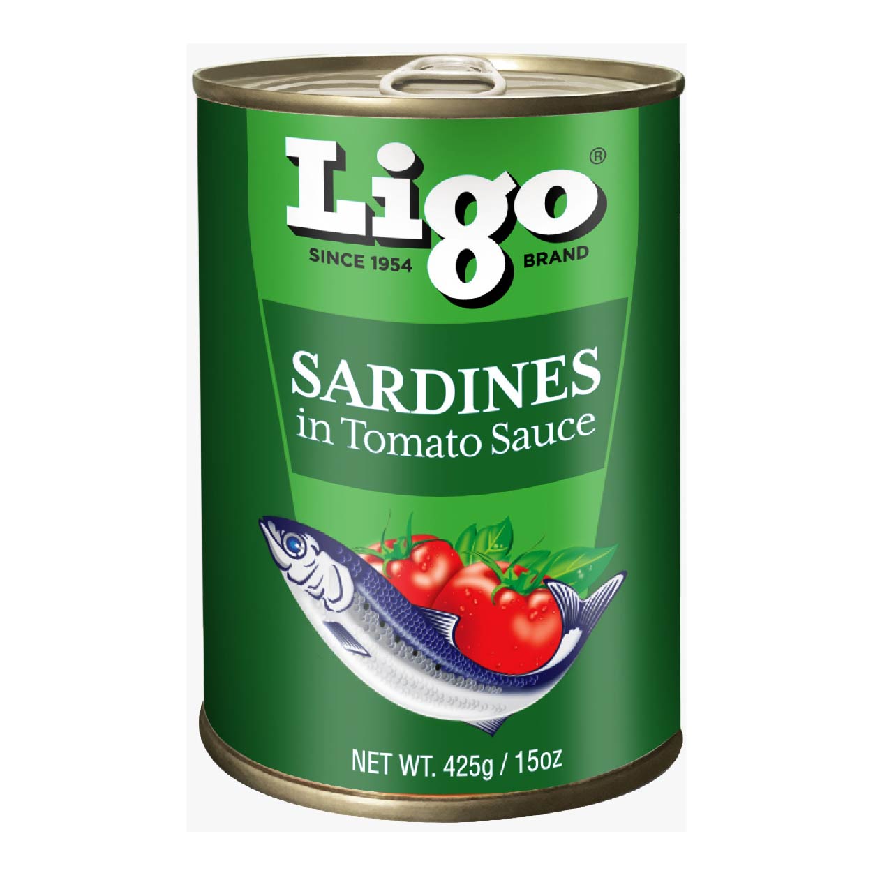 Ligo Sardines Tomato Sauce Green Easy Open Can 425g