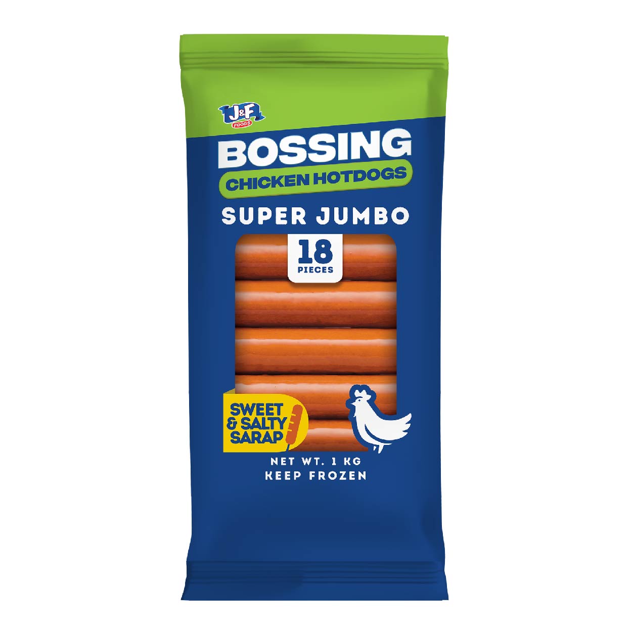 J&F Foods Bossing Chicken Hotdogs Super Jumbo 1kg