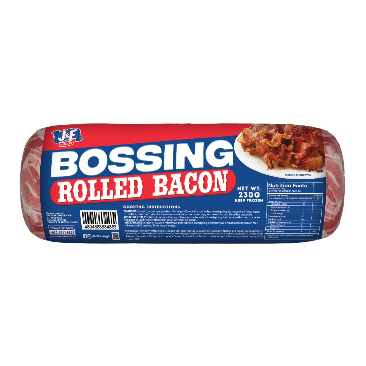 J&F Foods Bossing Rolled Bacon 230g