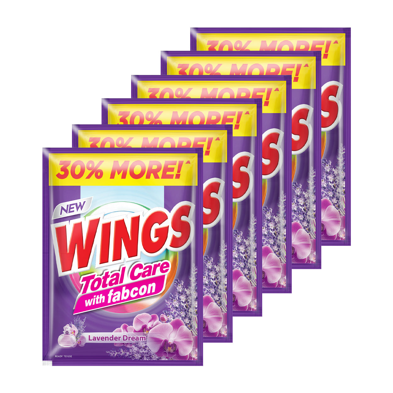Wings Total Care Powder Detergent Fabcon Lavender Dream 6x65g