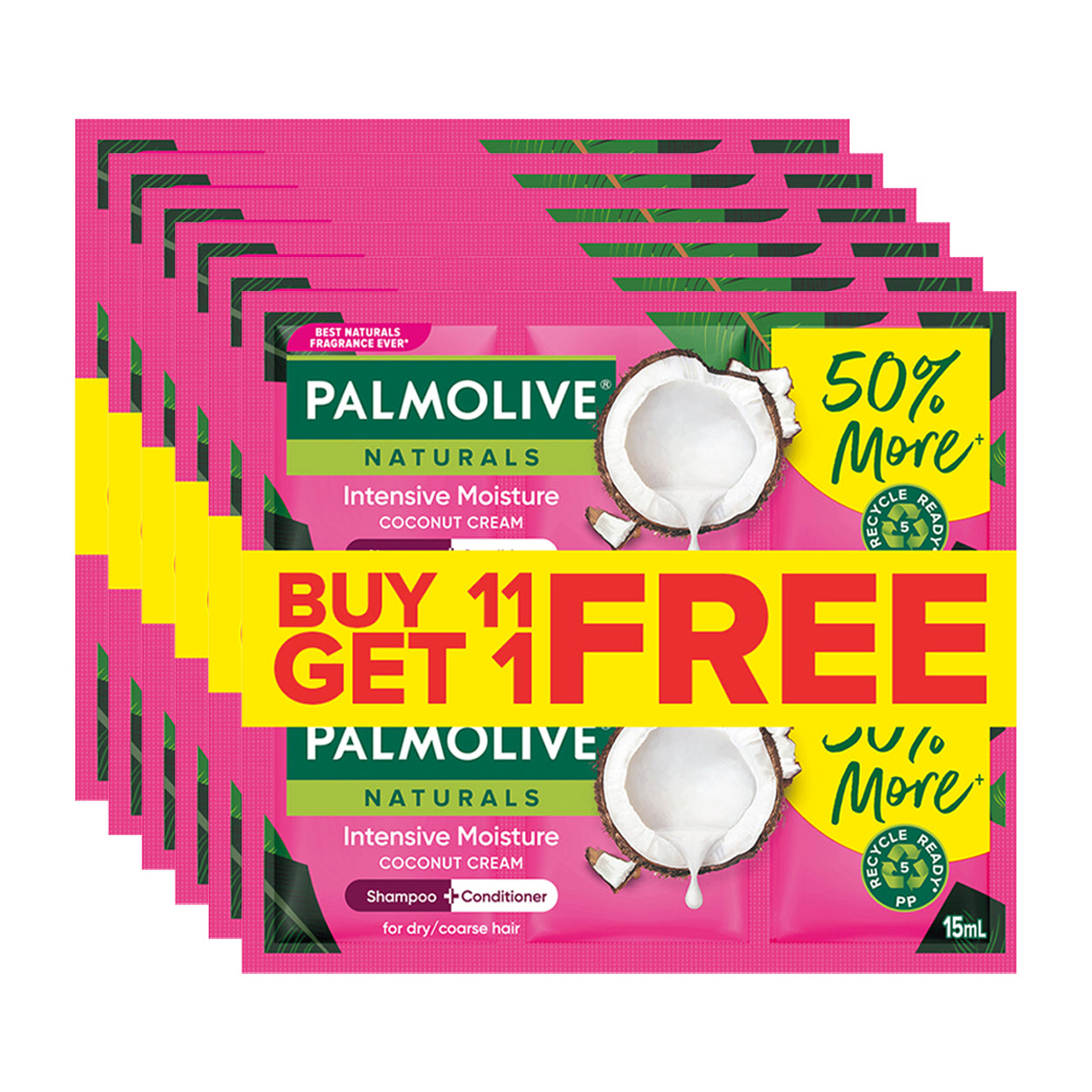 Palmolive Naturals Shampoo Intensive Moisture Pink 11x15ml + Free