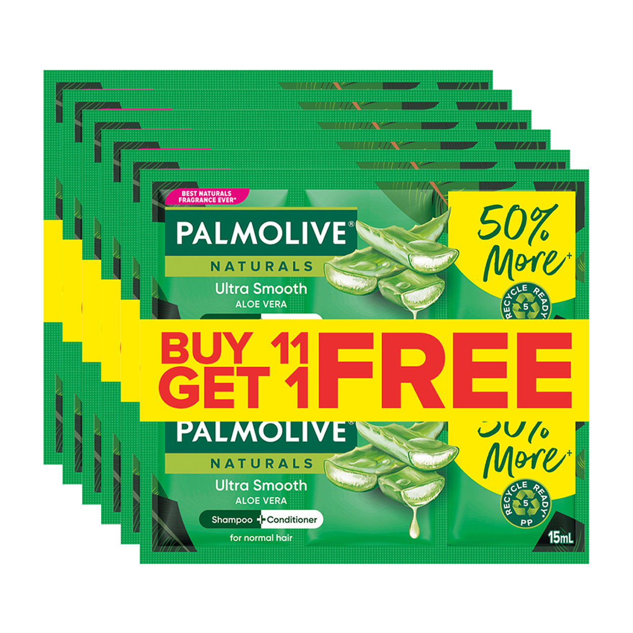 Palmolive Naturals Shampoo Ultra Smooth Green 11x15ml + Free