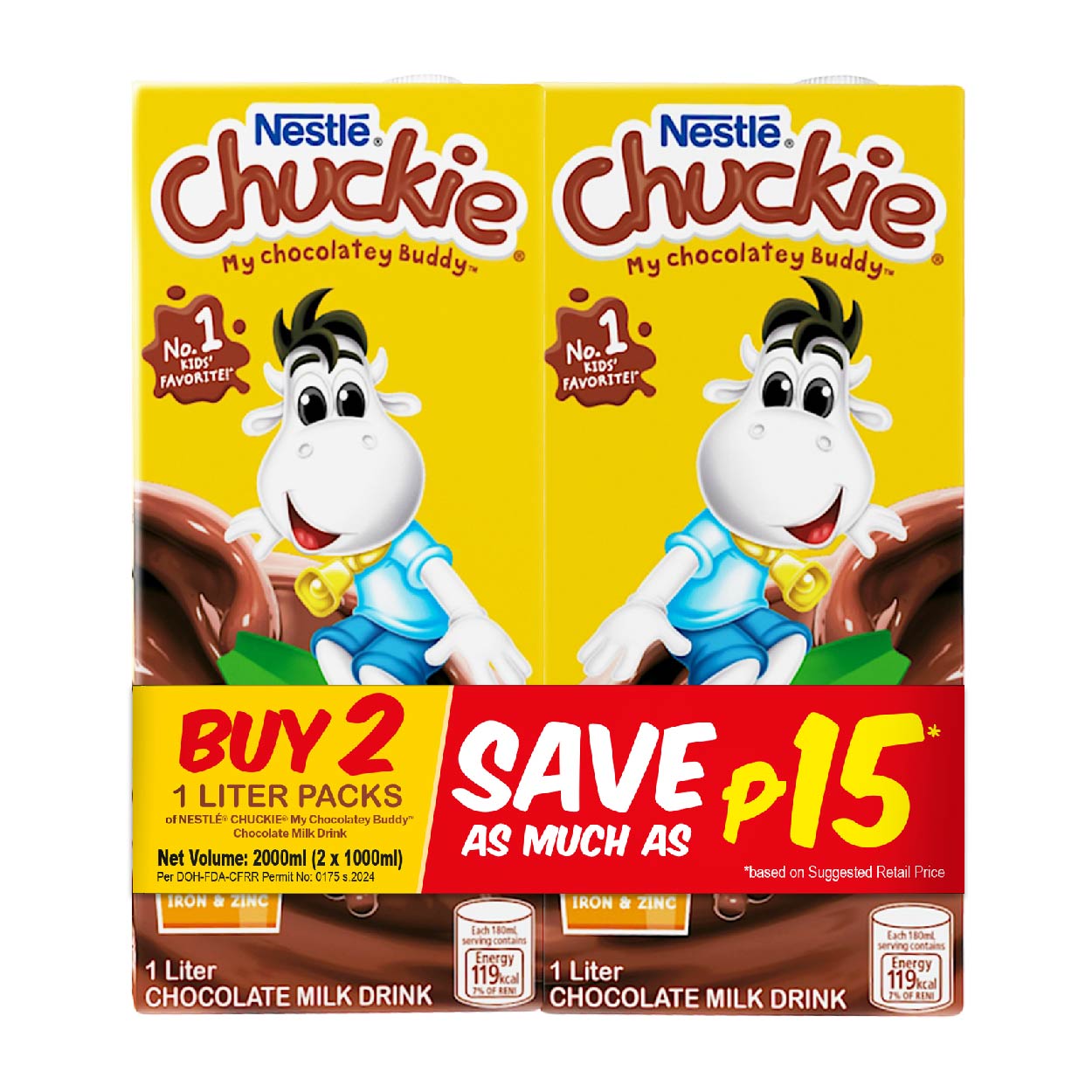 Nestle Chuckie Chocolate Milk Drink 2x1L SAVE