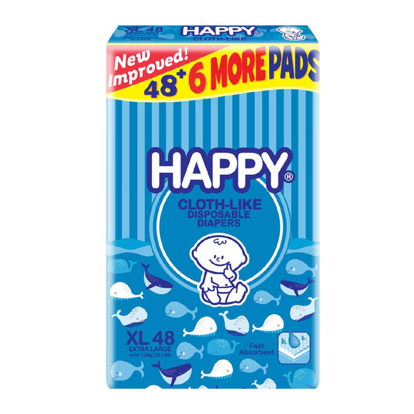 Happy Cloth-Like Disposable Diapers XL 48s + Free