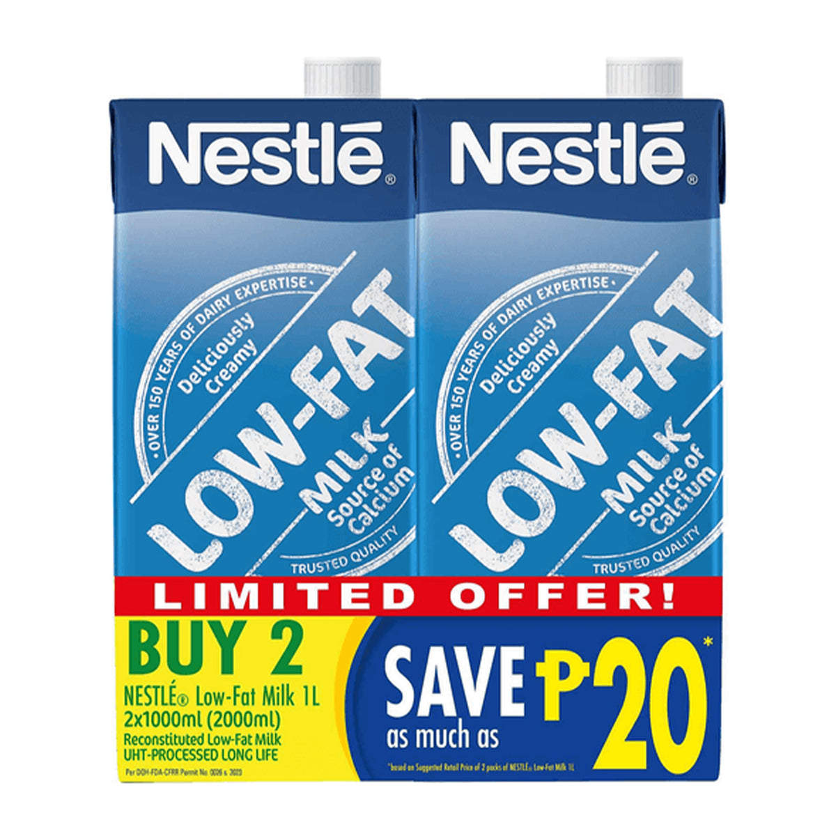 Nestle Low-Fat Milk UHT 2 x 1L Save