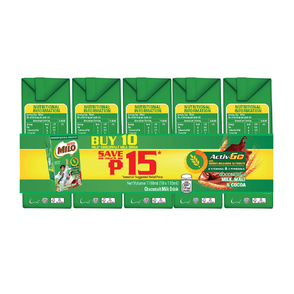 Milo Activ-Go Chocomalt Milk Drink RTD 10x110ml SAVE