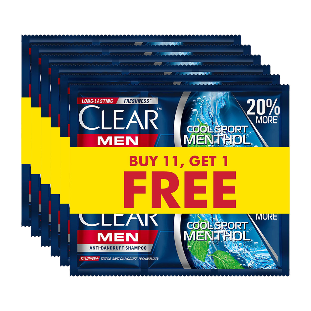 Clear Men Anti Dandruff Shampoo Cool Sport Menthol 11x12ml+Free