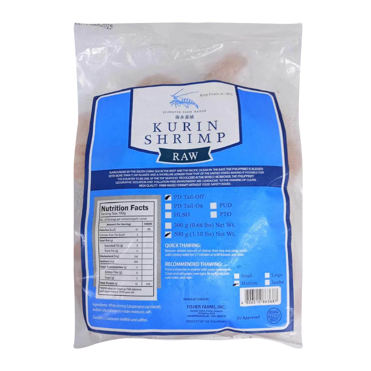 Kurin Shrimp Raw PD Tail-off Medium 500g