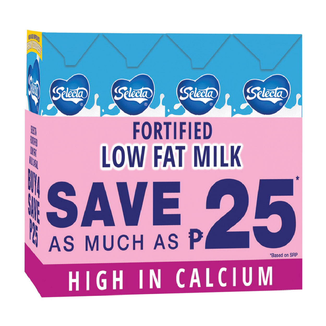 Selecta Fortified Low Fat Milk 4x245ml Save as much as P25