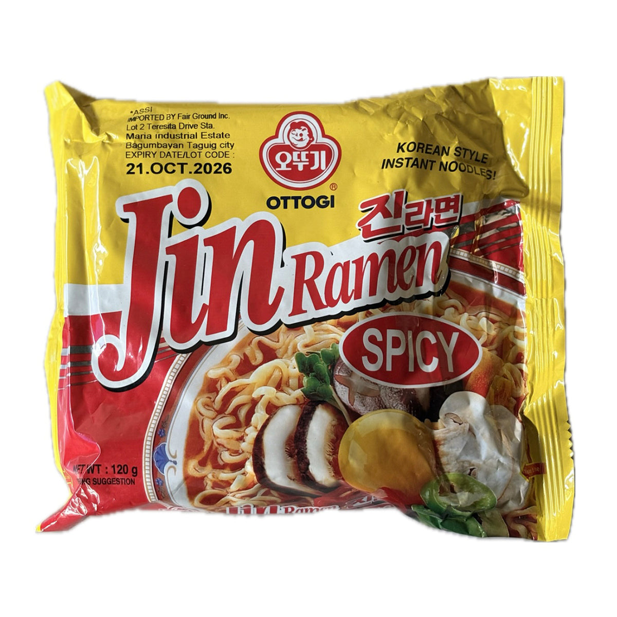 Ottogi Jin Ramen Spicy Korean Style Instant Noodles Pouch 120g