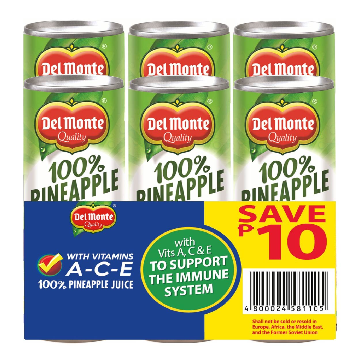 Del Monte 100% Pineapple Juice Drink with Vits ACE 6x220ml SAVE
