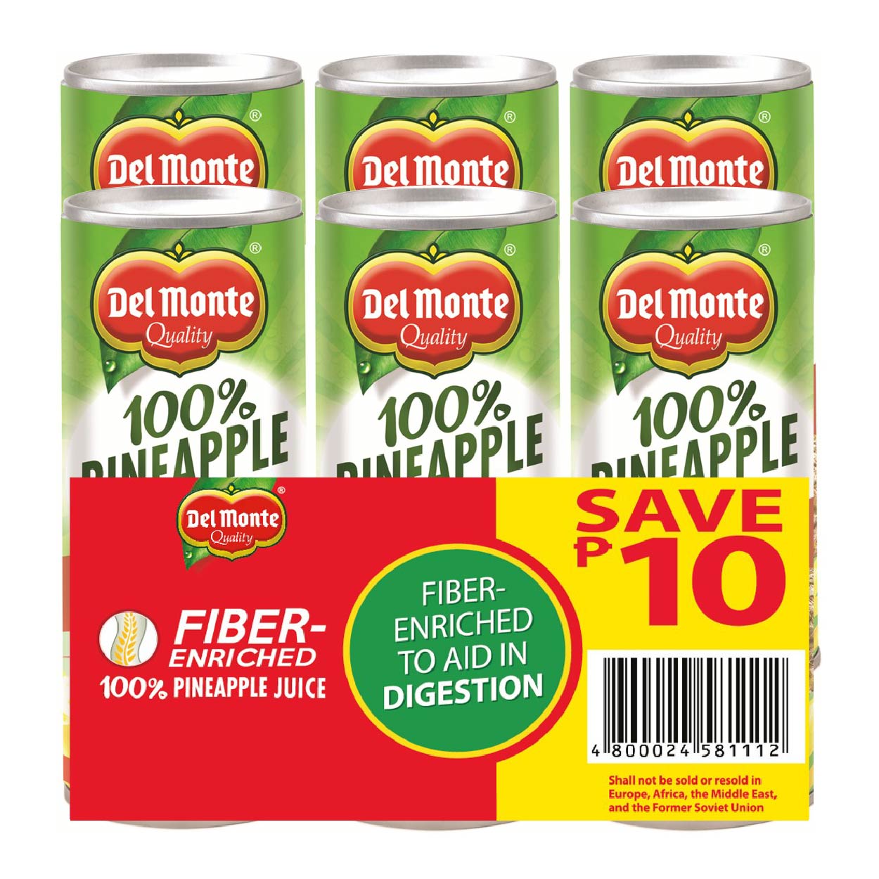 Del Monte 100% Pineapple Juice Drink Fiber-Enriched 6x220ml SAVE