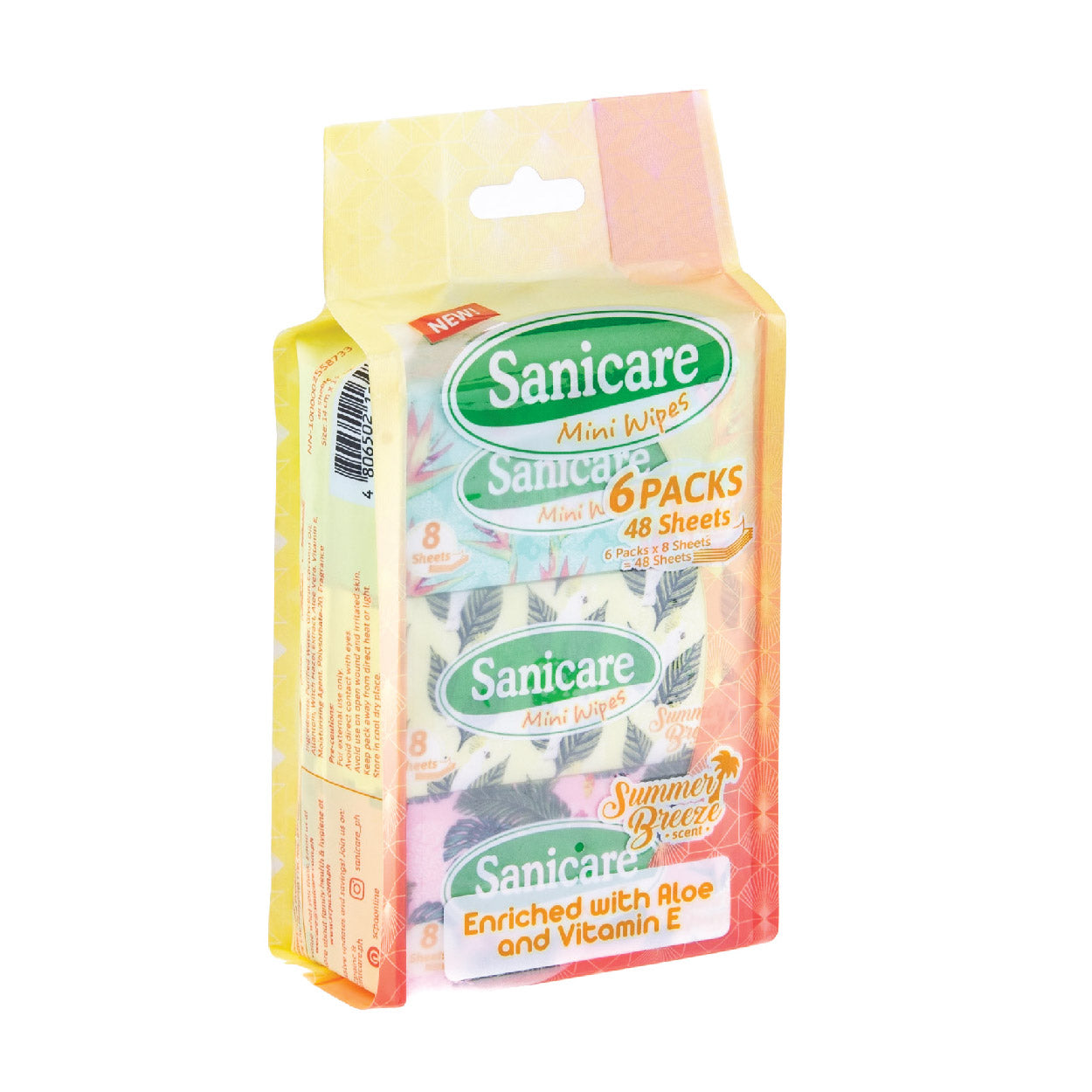 Sanicare Mini Wipes Summer Breeze 6 Packs x 8 Sheets